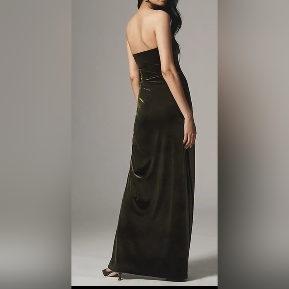 Anthropology  BHLDN  Olive Green Strapless Dress | Size XS - Picture 3 of 11